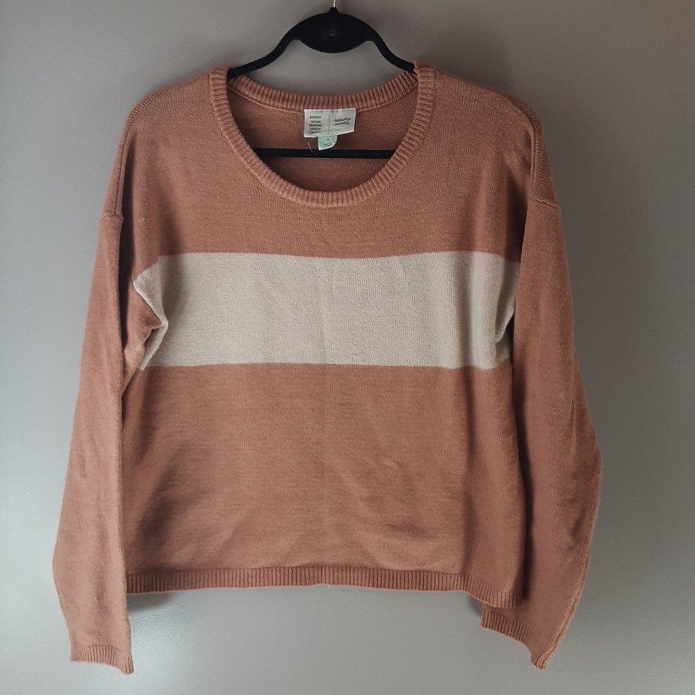 Anthropologie Saturday Sunday Tan Cream Crew Neck Knit Sweater Size Medium